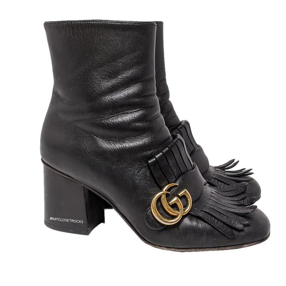 Gucci Shoes - SOLD Gucc Black Marmont Fringe Leather Ankle Boots